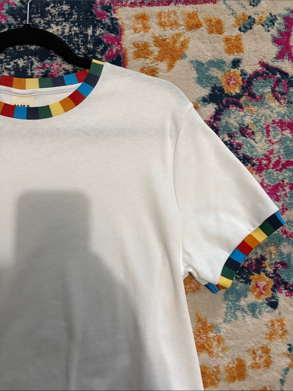 Lucy & Yak White Short Sleeve Tee with Rainbow Trim - Picture 3 of 3